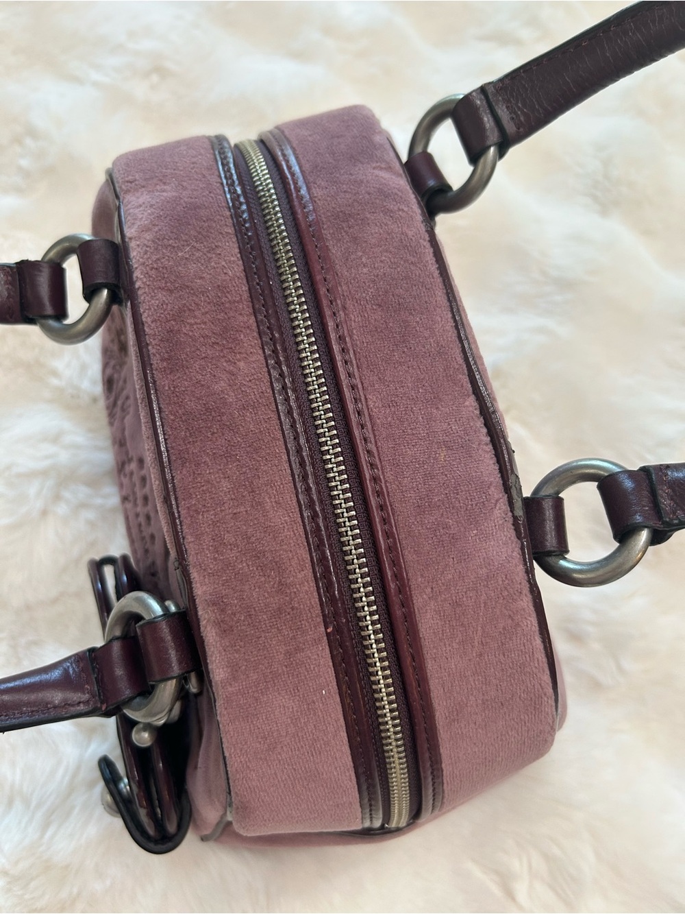 Y2K Vintage 2009 Juicy Couture Purple Velour Bowler Bag Regal Couture Party - Picture 9 of 16